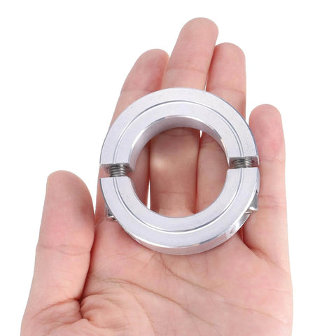 2pcs Double Split Clamp-On Shaft Collar for 1-1/4" Shaft, Aluminum Alloy, shown in hand for size reference