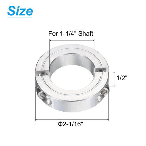 2pcs Double Split Clamp-On Shaft Collar for 1-1/4" Shaft, Two-Piece Clamping Collar, 2-1/16" OD, 1/2" Thickness, Aluminum Alloy Set Screw Split Collar Clamp
