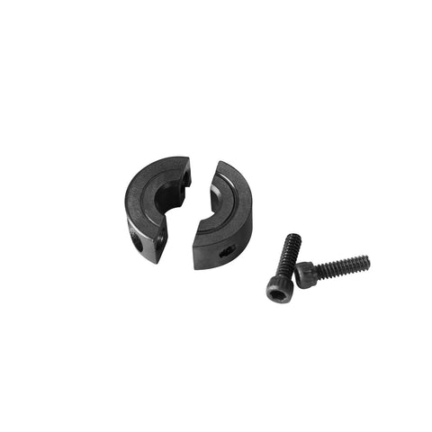 Four Pack Double Split Clamp On Shaft Collar Set For Half Inch Bore In 1045 Steel With M4 Set Screws, shown disassembled.