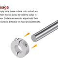 Image showing the 4pcs Double Split Shaft Collar for 16mm Shaft Set Screw Clamp-On Collars, 35mm OD, 12mm Width, and metal rod.