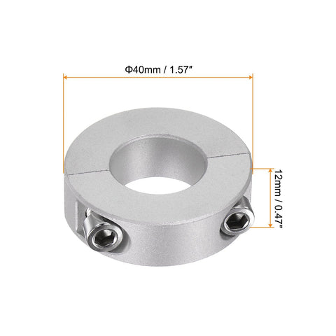 Double Split Shaft Collar for a 20mm shaft with 40mm outer diameter and 12mm width, detailed view showing dimensions.