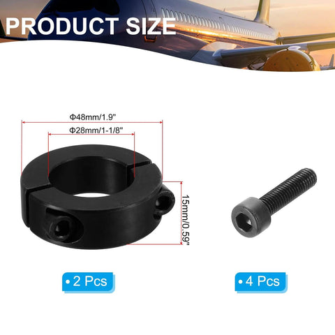 Bore 28mm Double Split Shaft Collar 48mm OD, with set screw, black, 2 pack 45#Carbon Steel Locking Collar for machine tools industry