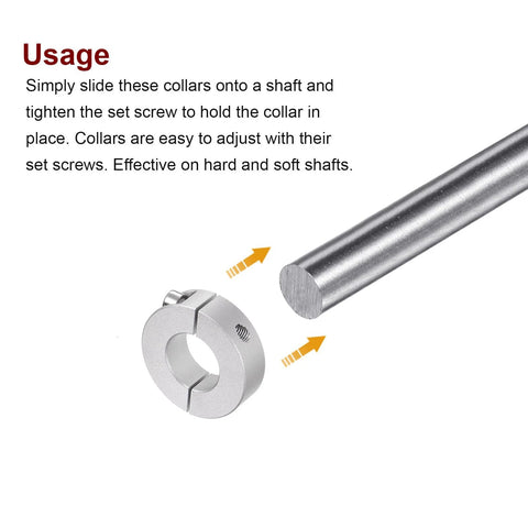 Double Split Shaft Collar for 20mm shaft with 40mm OD, showing installation on a metal shaft, anodized aluminum, pack of 4