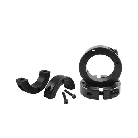 Four Pack Double Split Clamp On Shaft Collar Set For Half Inch Bore In 1045 Steel With M4 Set Screws, front view