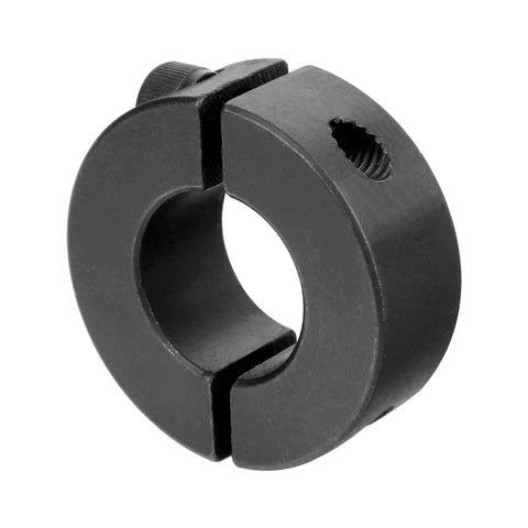 Secure, clamp-on double split shaft collar, 13/16 bore, 1045 steel, side view, part of a 4-pack, ideal for precise axial positioning