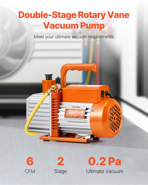 Two-stage 6 CFM vacuum pump for auto AC and HVAC