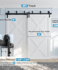 Double Track Bypass Sliding Barn Door Hardware Kit For Two Doors Low Ceiling Friendly Easy Install I Shape Hanger 5Ft Rail in black