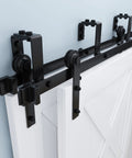 Double Track Bypass Sliding Barn Door Hardware Kit For Two Doors Low Ceiling Friendly Easy Install I Shape Hanger 5Ft Rail