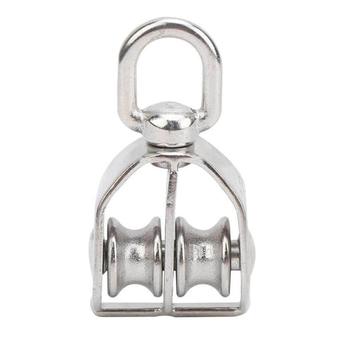 Front view of 10Pcs M15 Pulley Block 304 Stainless Steel Heavy Duty Traction Wheel Single/Double Wheel Lifting Rope Block (Single)