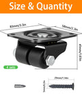 Heavy Duty Plate Caster Set 1 Inch Four Low Profile Nylon Double Wheel Casters With 1100 Lb Total Capacity displayed with dimensions