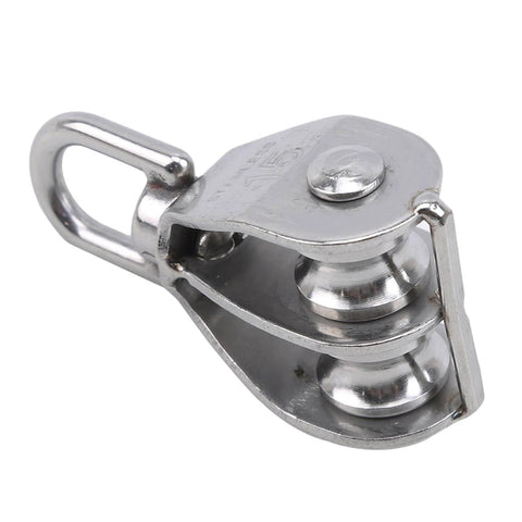 M25 Stainless Steel Pulley Single/Double Wheel Swivel Lifting Rope Pulley Set Bearing Lifting Wheel Tools(M25,Double Pulley)