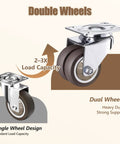 1.5 Inch Double Wheel Swivel Caster Wheels Set Of Four With Rubber Caster Wheels And 396 Lbs Load Capacity, dual and single wheel comparison