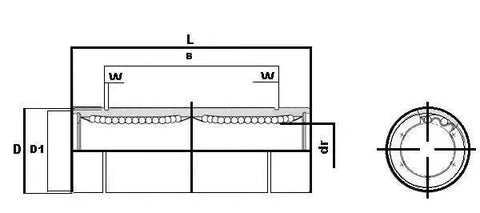 Technical diagram of ✝️ NB SW16WUU 1" inch Ball Bushings Double Wide Linear Motion, showcasing measurements and design structure.