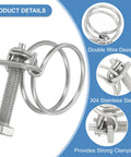 24 To 28 Millimeter Adjustable Double Wire Hose Clamp Set Of 10 Stainless Steel 304 Hose Clips for tubing