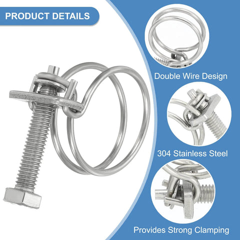 24 To 28 Millimeter Adjustable Double Wire Hose Clamp Set Of 10 Stainless Steel 304 Hose Clips for tubing