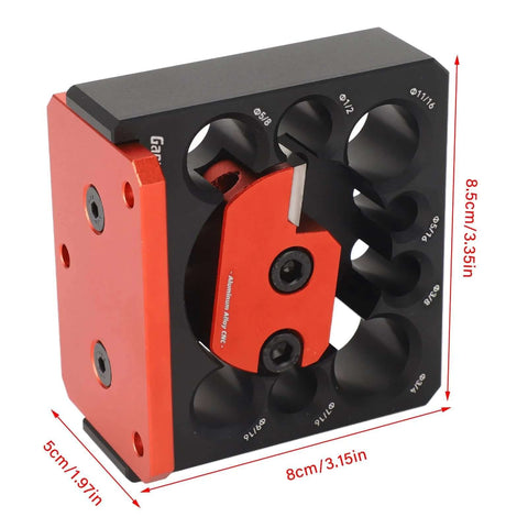 Dowel Maker Jig Kit For Woodworking That Diyers Love Electric Drill Dowel Cutter With Eight Hole Guide Adjustable Five Sixteenth To Three Quarter Inch Dowel Plate Carbide Inserts For Smooth Cuts And Long Lasting Performance visible in aluminum.
