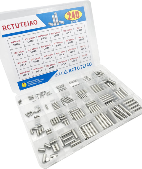 Dowel Pin Kit With 240 Pieces For Shelves And Furniture, 24 Sizes M2 M3 M4 M5 M6, 304 stainless steel assortment kit in plastic case