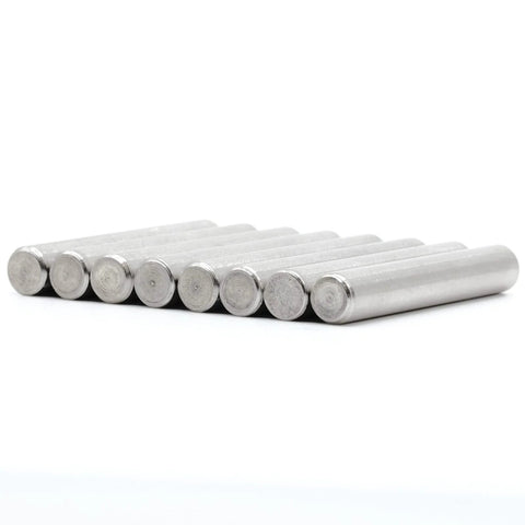 DIY Ready Replacement Dowel Pins for IKEA IVAR Bookcase Shelving System 6x40mm Plated Steel Pegs Pack Of 8, aligned horizontally.