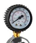 Close-up of dual gauge nitrogen regulator for keg systems showing pressure in psi and kPa for precise gas control.