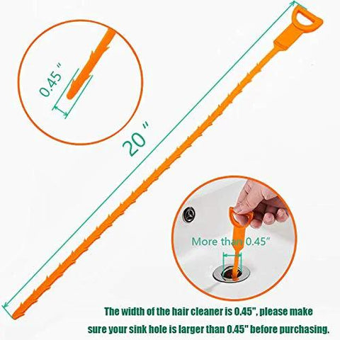 Diagram of Three Pack Drain Snake Hair Clog Remover For Shower And Sink, 20 Inch Flexible Unclogger Tool With Soft Barbed Wand, 0.45 Inch Width