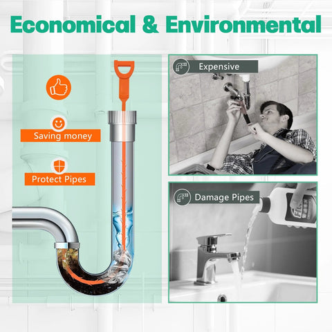 Three Pack Drain Snake Hair Clog Remover For Shower And Sink, 20 Inch Flexible Unclogger Tool with before and after pipe cleaning