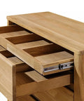 Wooden dresser with 6 inch full extension drawer slides with quiet operation, side mounted for smooth drawer movement.