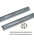 Drawer Slide 11 Inch Ball Bearing 3 Section Drawer Cabinet Slide, Side Mount 2pcs (Silver) with steel ball bearings visible