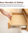 Hand pulling wooden drawer with Two Pack Center Track Drawer Slides For Rite Trak II Rails Kit, 16 Inch metal slides visible.