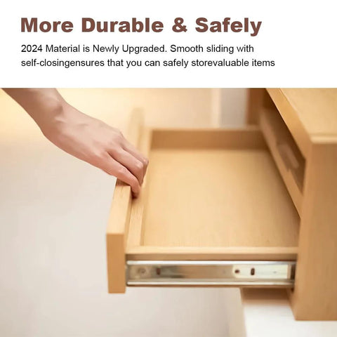 Hand pulling wooden drawer with Two Pack Center Track Drawer Slides For Rite Trak II Rails Kit, 16 Inch metal slides visible.