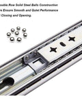 Close-up of Heavy Duty Drawer Slides One Pair of 22 Inch Ball Bearing 250 LB Capacity, highlighting ball-bearing track detail.