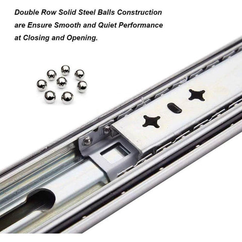 Close-up of Heavy Duty Drawer Slides One Pair of 22 Inch Ball Bearing 250 LB Capacity, highlighting ball-bearing track detail.