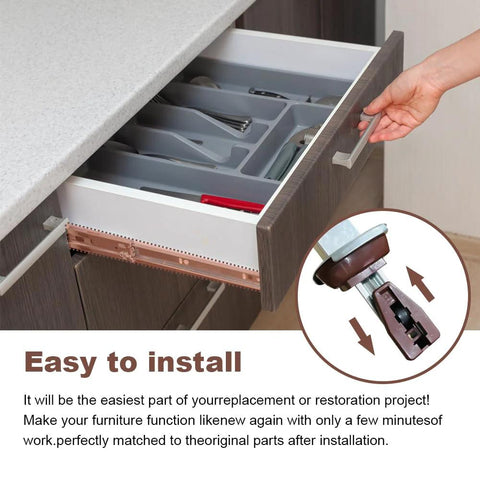 Installation process of Two Pack Center Track Drawer Slides For Rite Trak II Rails Kit, 16 Inch Metal Drawer Slides shown with close-up