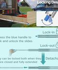 Locking mechanism of 1 Pair Heavy Duty Drawer Slides with Lock 12in 16in 20in 24in 28in 32in 36in 40in 44in 48in 250lb Load Capacity Full Extension Side Mount Ball Bearing Drawer Rails(10''/250mm)