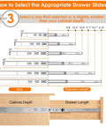 Diagram showing how to select 1 Pair | Soft Close Drawer Slides 22 inch, HBL’ Heavy Duty Cabinet Drawer Slides Replacement by matching depth.