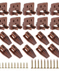 10 Piece Drawer Slide Track Guides for Center Mount Drawers Perfect For Dressers Nightstands and Chests These Replacement Guides Fit Center Mount 1 Drawer Systems and Are Easy To Install Please Verify Your Size Before Purchase, brown plastic guides, screws included, top view.