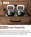 Drawer with 100LB kettlebells demonstrating Two Pack Center Track Drawer Slides For Rite Trak II Rails Kit, 16 Inch Metal Drawer Slides With Stop And Roller