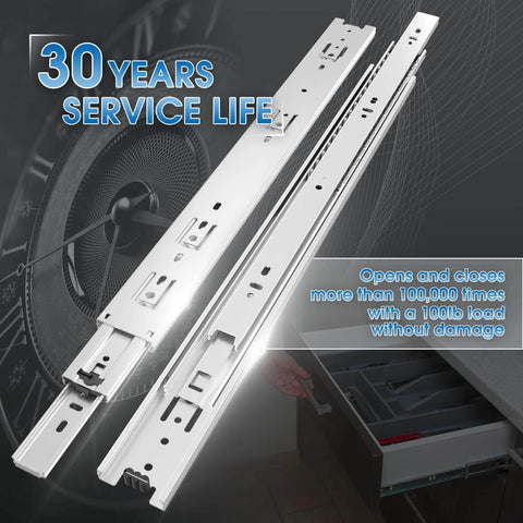 1 Pair Full Extension Drawer Slides 8 10 12 14 16 18 20 22 24 Inch 100 lb Load Capacity Side Mount Ball Bearing Rails Silver