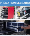 Application scenarios showing 18 Inch Drawer Slides Set with Soft Close, Full Extension Ball Bearing Rails in various storage settings.