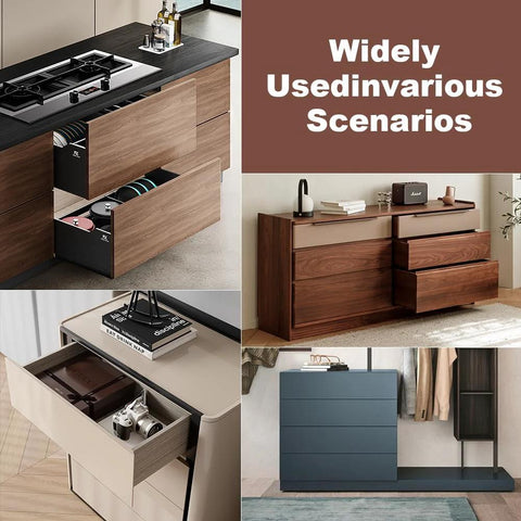 Various modern cabinets with Two Pack Center Track Drawer Slides For Rite Trak II Rails Kit, suitable for dresser and nightstand usage.
