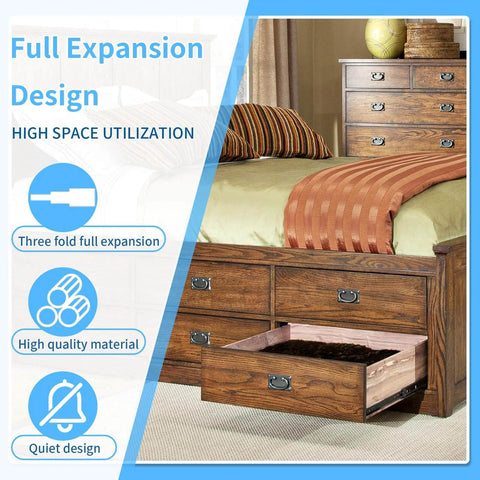 Full expansion side-mount drawer slides in wooden bedroom furniture showcasing high space utilization and quiet design features.