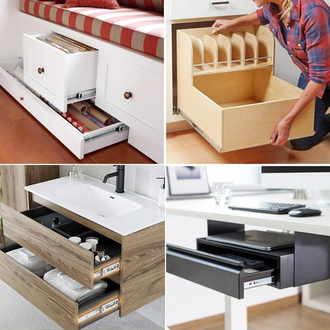14 Inch Soft Close Drawer Slides With Ball Bearing Full Extension installed in kitchen and office cabinets for smooth close and easy access