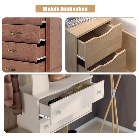 14 Inch Drawer Slides Set White Coated Steel Drawer Tracks With Removable Bottom Mount Rails And Nylon Wheels installed in wooden drawers