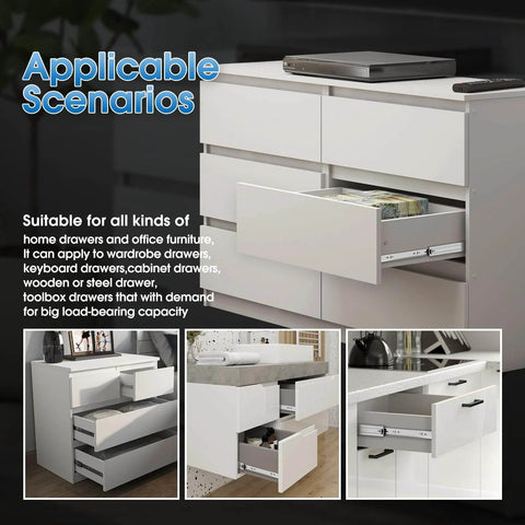 Multiple drawers opened showcasing 1 Pair Full Extension Drawer Slides 8 10 12 14 16 18 20 22 24 Inch 100 lb Load Capacity in use