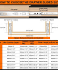 Diagram showing how to choose drawer slides size for 18 Inch Full Extension Drawer Slides 4 Pairs 8 Pieces Side Mount Cabinet Glides.