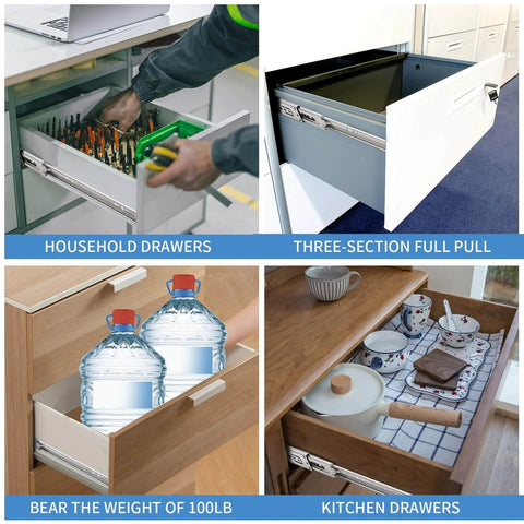 14 inch Drawer Slides 4 Pairs (8pcs) Soft Self Close Full Extension Ball Bearing Drawer Rails in various cabinet uses