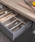 Open kitchen drawer with Soft Close Drawer Slides Set With Heavy Duty Ball Bearing Full Extension Side Mount Rails.