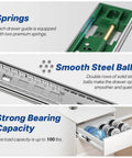Close-up of 6 Pairs Soft Close Drawer Slides 20 Inch, Full Extension Heavy Duty Ball Bearing Cabinet Rails with springs and steel balls