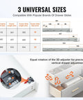 Diagram showing 3 universal sizes for 10 Pairs 15 18 21 Inch Soft Close Bottom Mount Drawer Slides With Heavy Duty Ball Bearing Full Extension Steel Tracks