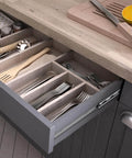 Open drawer showing 6 Pairs 20 Inch Soft Close Drawer Slides 14 16 18 20 22 24 Inch Heavy Duty Side Mount Rails in kitchen