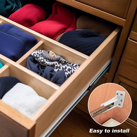 Two Pairs Rear Drawer Track Socket Back Plates Mounting Brackets Durable White Plastic Drawer Back Plate for easy installation.
